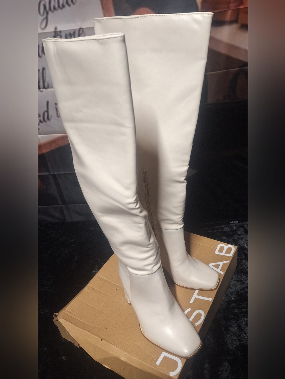 JustFab Off White Over-the-Knee Block Heel Boots